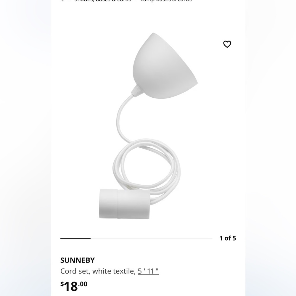 Ikea chord for small sinnerlig lamp
